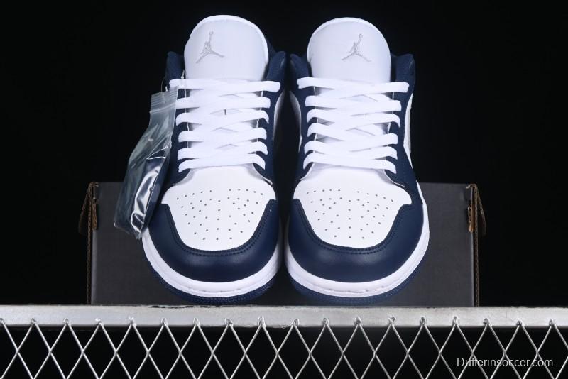 Nike Air Jordan 1 Low AJ1 White Blue Grey Low Top Lifestyle Basketball Shoes - 553558-141