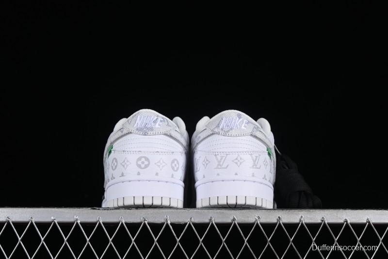 Nike SB Dunk Low Louis Vuitton Collaboration - White Grey Print High-End Custom Low-Top Casual Skate Shoes - LV0526-592