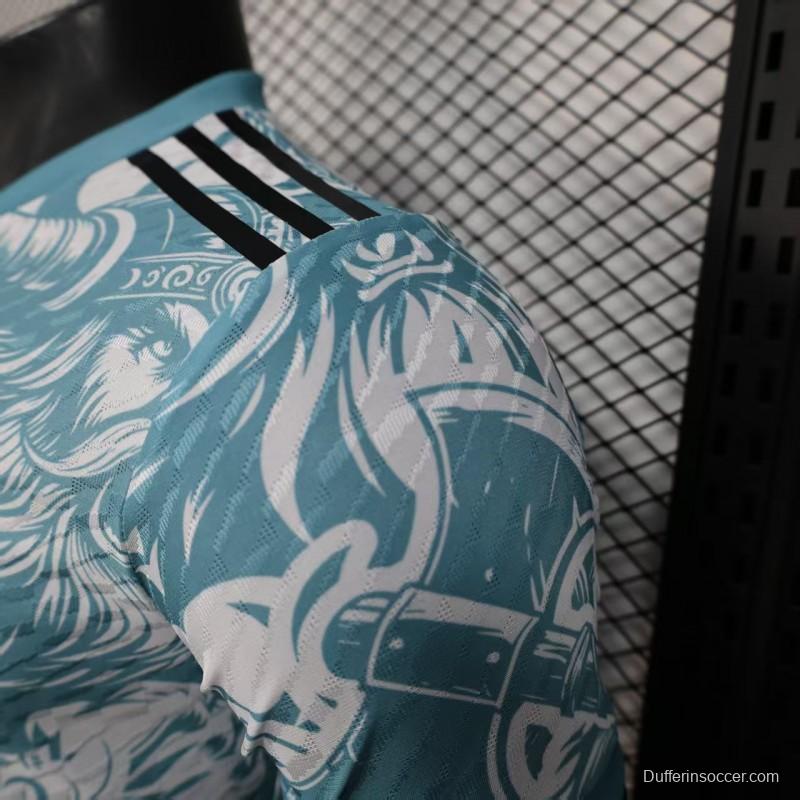 Player Version 25/26 Real Madrid Light Blue with Viking Warrior Pattern Jersey