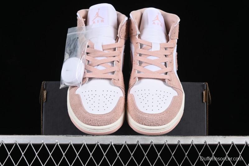 Nike Air Jordan AJ1 Mid Basketball Shoes in White Pink - FN7432-161