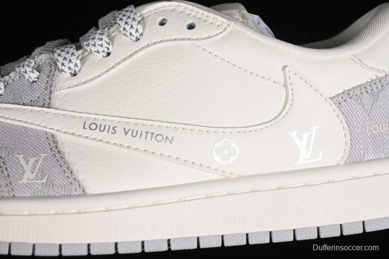 Nike Travis Scott x Fragment Design x Jordan Air Jordan 1 Low OG SP AJ1 LV Grey Denim Culture Casual Sneakers - LJ5188-004