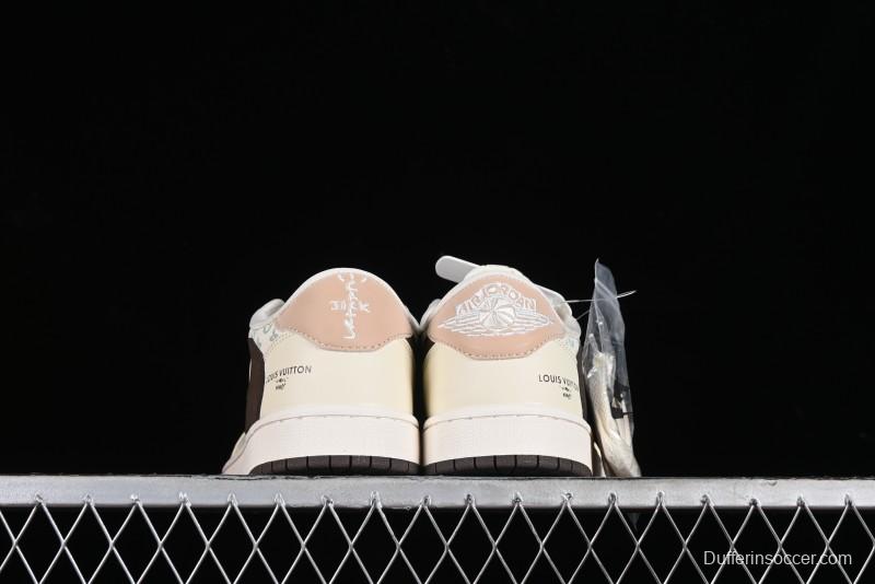 Nike Travis Scott x Fragment Design x Jordan Air Jordan 1 Low OG SP AJ1 LV Beige Brown Print Casual Sneakers - LJ5188-006