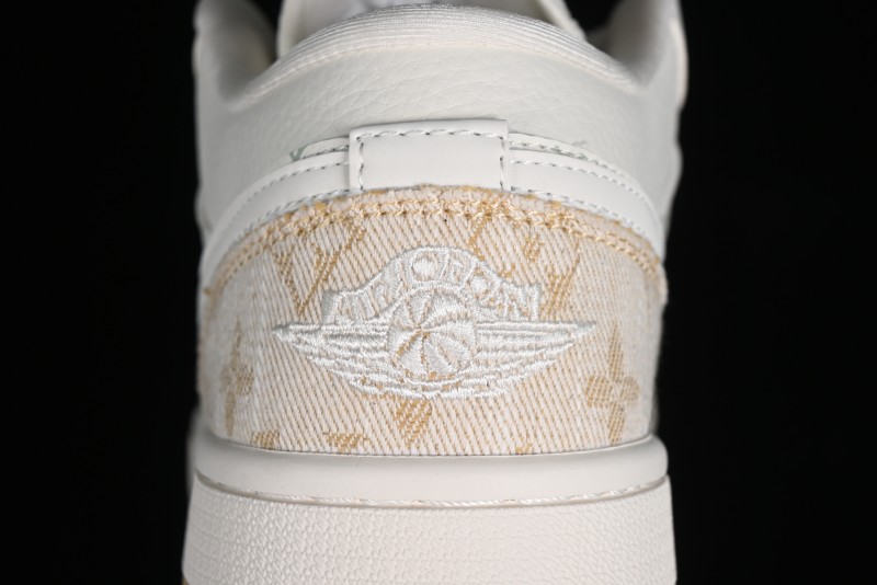 Nike Air Jordan 1 Low LV Collaboration Denim Khaki Customized Casual Sneakers - SJ9950-002