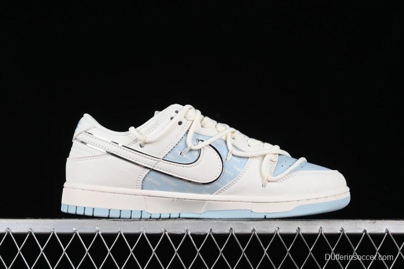 Nike SB Dunk Low Supreme Collaboration - Ice Blue Engraving Anniversary Customized Low-Top Casual Skate Shoes - JJ5688-107