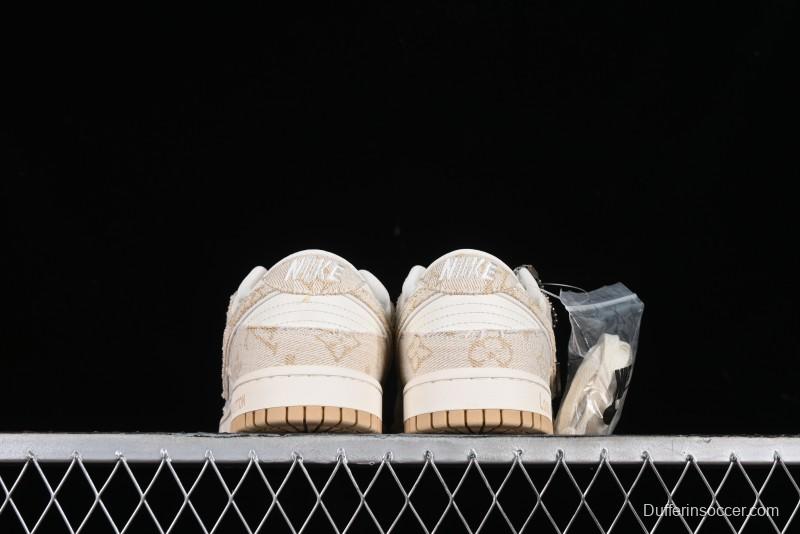 Nike SB Dunk Low LV Collaboration - Beige Swoosh Anniversary High-End Custom Low-Top Casual Skate Shoes - SJ2068-258
