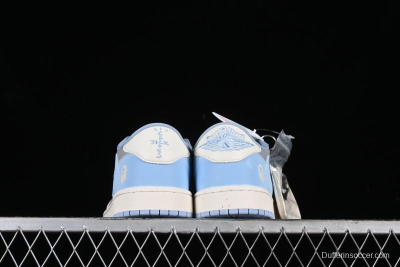 Nike Travis Scott x Fragment Design x Air Jordan 1 Low OG SP AJ1 LV Collaboration Deep Blue Low-Top Casual Sneakers - BB6588-104