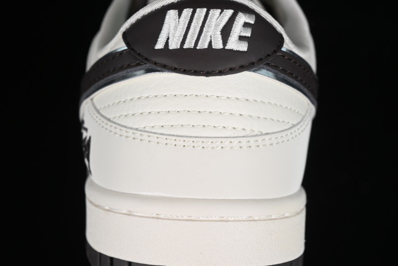Stussy x Nike SB Dunk Low Anniversary Customized Casual Sneakers in Off-White Black Swoosh - DQ1098-378