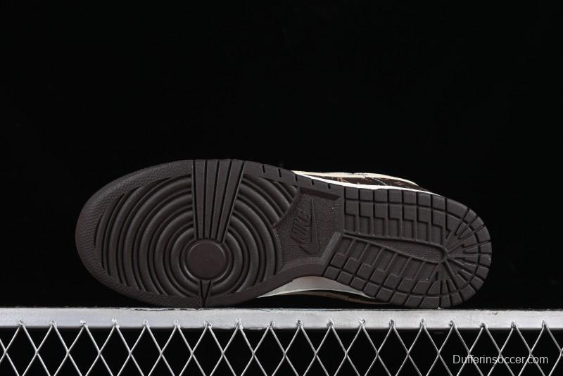 Nike SB Dunk Low LV Collaboration - Checkerboard Brown Monogram White Swoosh Anniversary High-End Custom Low-Top Casual Skate Shoes - SJ2068-255