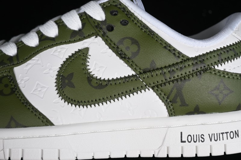 Nike SB Dunk Low LV Collaboration - Embroidered White Green Print Anniversary High-End Custom Low-Top Casual Sneakers - DQ1098-362