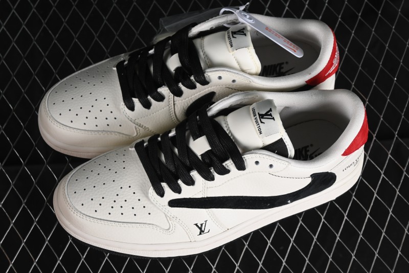Nike Travis Scott x Fragment Design x Jordan Air Jordan 1 Low OG SP AJ1 LV Beige Black Red Casual Sneakers - LX1988-700