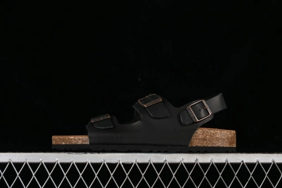 Birkenstock Birkenstock Sandals Series Black Leather with Soft Cushioning Cork Midsole - T.D4