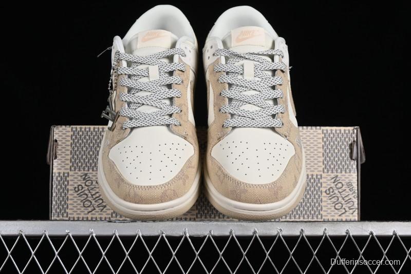 Nike SB Dunk Low LV Collaboration - Khaki Denim Anniversary High-End Custom Low-Top Casual Skate Shoes - XP3802-337