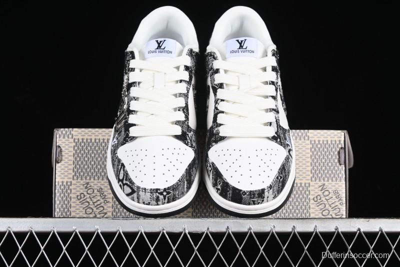 Nike SB Dunk Low LV Collaboration - Black Denim Anniversary High-End Custom Low-Top Casual Skate Shoes - XB3802-351