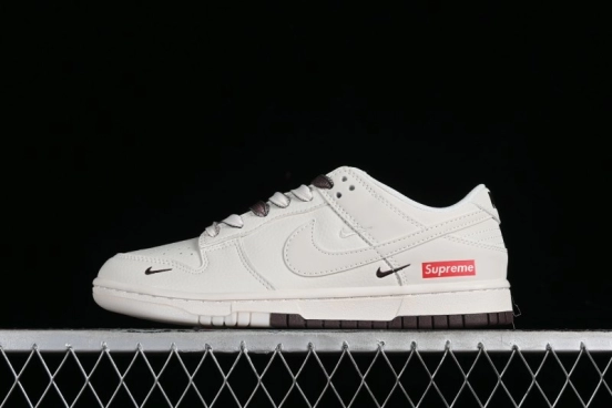 Nike SB Dunk Low Supreme Collaboration - White Brown Two-Tone Anniversary High-End Custom Low-Top Casual Sneakers - BB8657-106