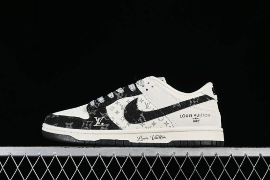 Nike SB Dunk Low LV Collaboration - Beige Black Denim Anniversary High-End Custom Low-Top Casual Skate Shoes - JH8310-946