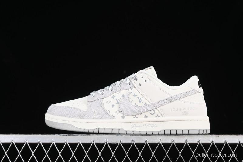 Nike SB Dunk Low LV Collaboration - Beige Denim Anniversary High-End Custom Low-Top Casual Skate Shoes - JH8310-947