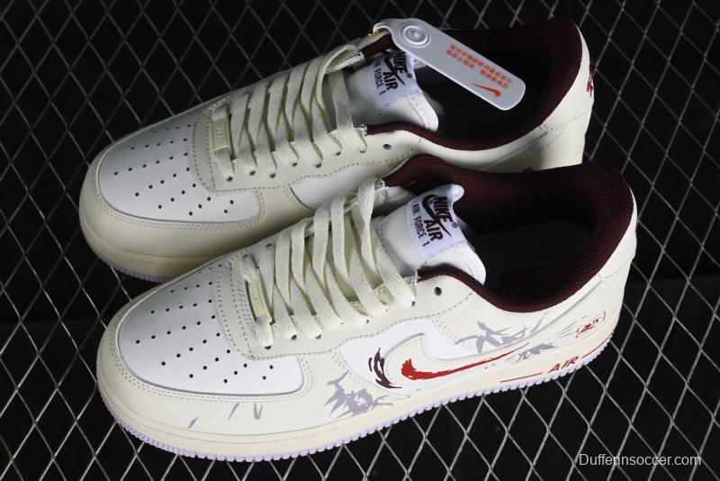 Nike Air Force 1'07 Low "MUD" Casual Sneakers with Bamboo Forest and Wandering Swordsman Print - XC2351-110