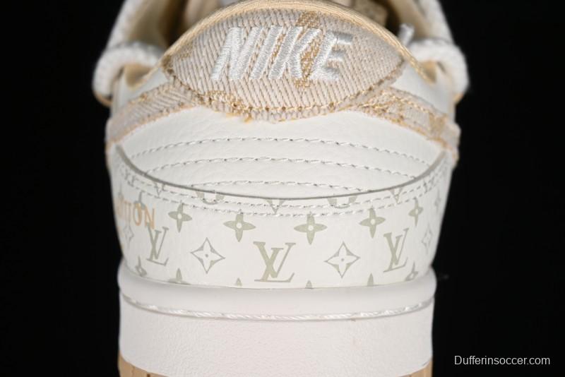 Nike SB Dunk Low LV Collaboration Strap Beige Swoosh Anniversary High-End Custom Low-Top Casual Sneakers - SJ2068-250
