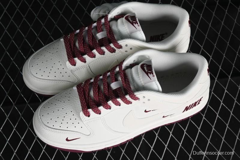 Nike SB Dunk Low Collaboration Three Swooshes Rice Wine Red Color Low-Top Casual Skateboarding Shoes - NK5639-322