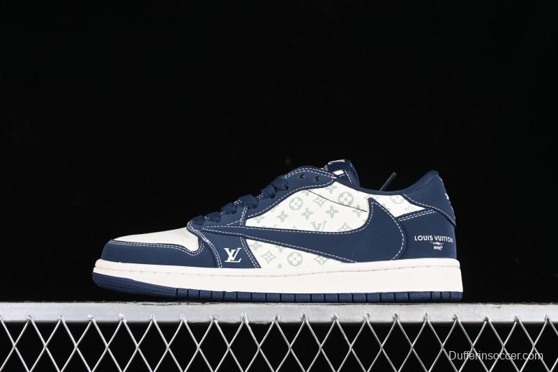 Nike Travis Scott x Fragment Design x Air Jordan 1 Low OG SP AJ1 LV Collaboration Deep Blue Low-top Casual Sneakers - LX1988-103