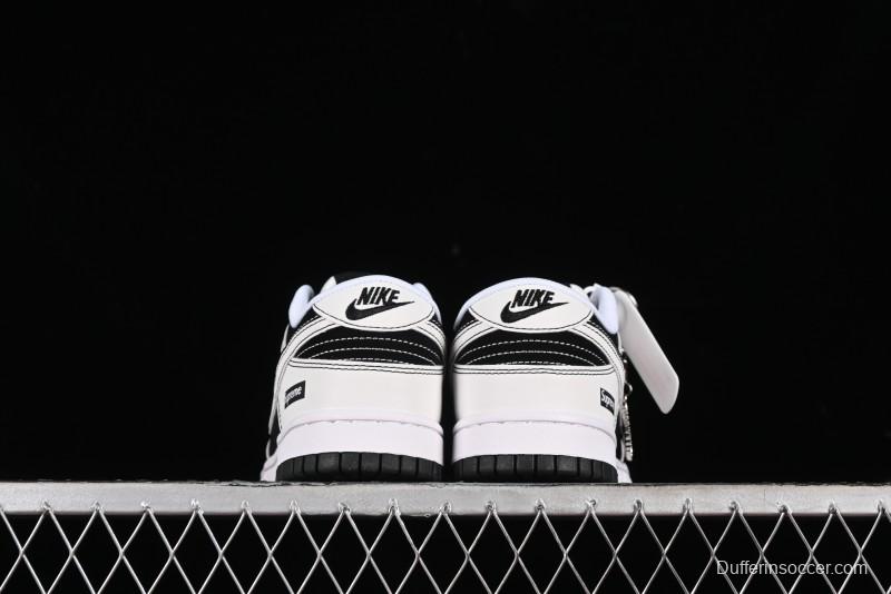 Nike SB Dunk Low Supreme Collaboration - Reverse Black White Swoosh Anniversary Custom Low-Top Casual Sneakers - FC1688-144