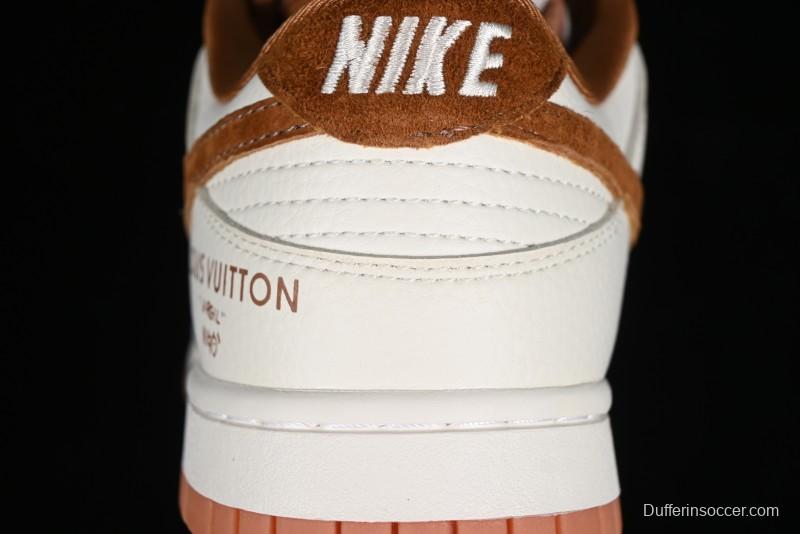 Nike SB Dunk Low LV Collaboration - Chocolate Anniversary High-End Custom Low-Top Casual Skate Shoes - FC1688-133