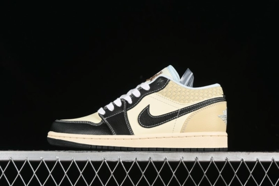 Nike Air Jordan 1 Low "Coconut Milk Black" Casual Basketball Shoes with Team Gold Accents - HQ3437-101