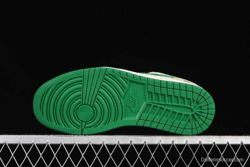 Nike Air Jordan 1 Low AJ1 Gucci Collaboration - Vintage Basketball Shoes in Sheepskin Green - WG8850-014