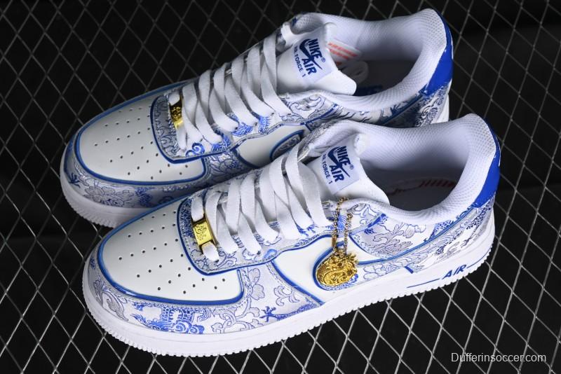 Nike Air Force 1 '07 Low DIY Blue and White Porcelain Dragon Embroidery Casual Sneakers - CW2288-201