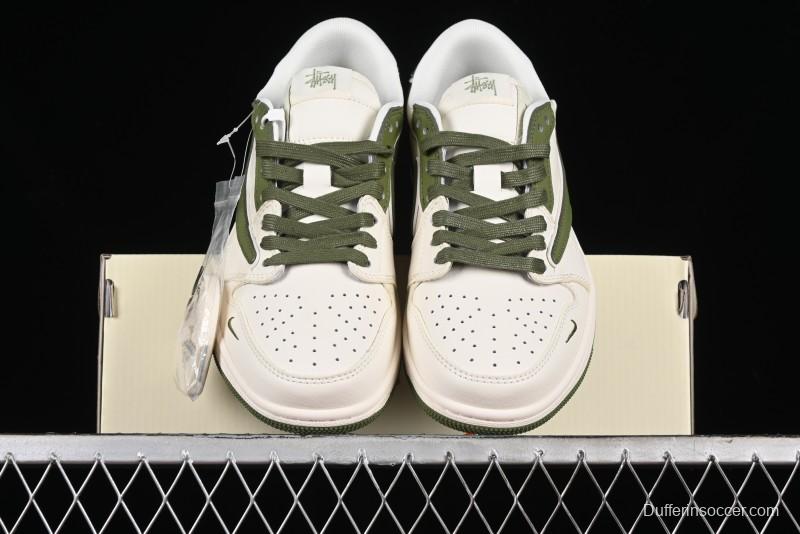 Nike Travis Scott x Fragment Design x Air Jordan 1 Low OG SP AJ1 Retro Sneakers in Sail Military Green - DM6688-602