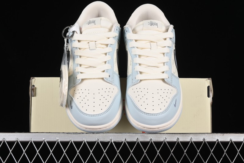 Nike SB Dunk Low Stussy Collaboration Anniversary Edition Light Blue Custom Low-Top Casual Skate Shoes - CF3688-012