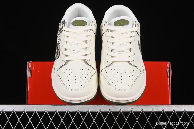 Nike SB Dunk Low Supreme Collaboration - Off White Dark Green Check Anniversary High-End Custom Low-Top Casual Skate Shoes - DQ1098-393