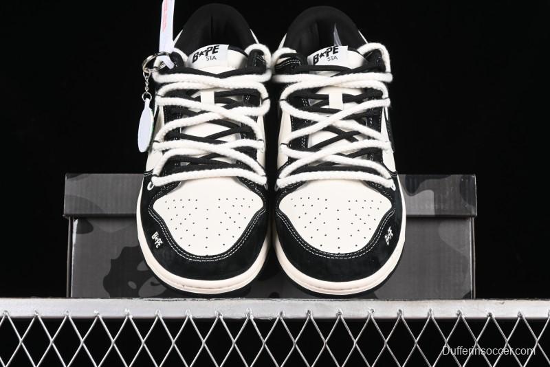 Nike SB Dunk Low BAPE Collaboration Strap Black Hook Anniversary Custom Low-Top Casual Sneakers - SJ2068-269