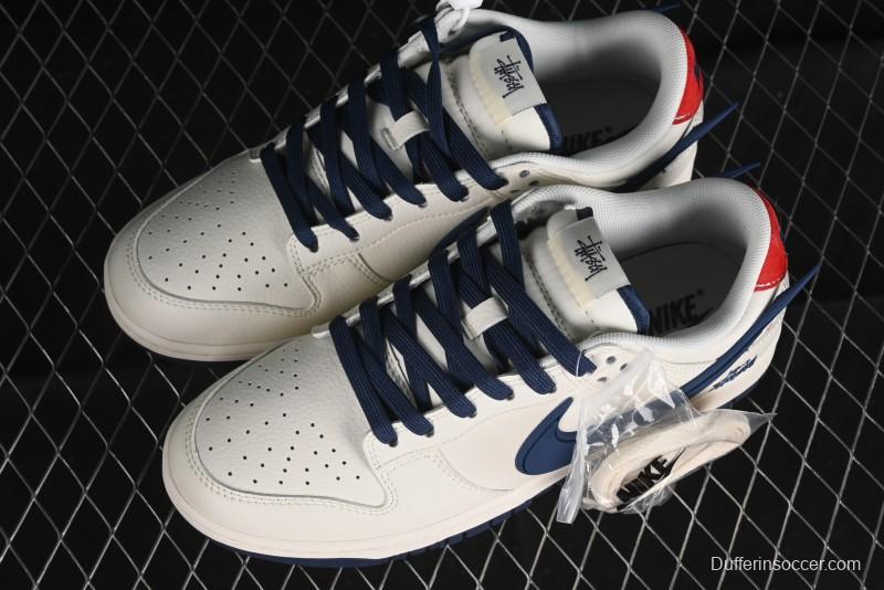 Nike SB Dunk Low Stussy Collaboration - Off White with Big Blue Swoosh Anniversary High-End Custom Low-Top Casual Skate Shoes - XY1688-009