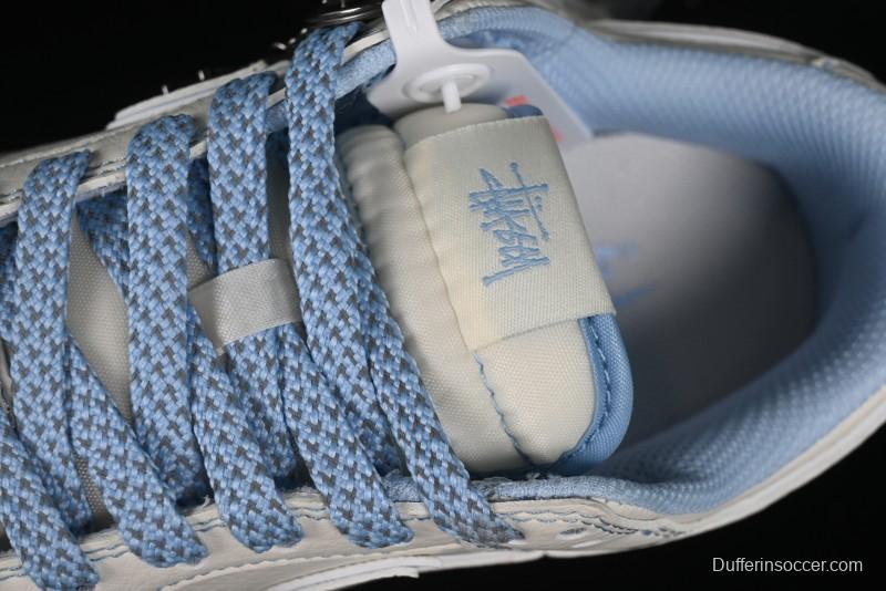 Nike SB Dunk Low Stussy Collaboration - Blue Double Swoosh Anniversary Custom Low-Top Casual Skate Shoes - BB1818-101