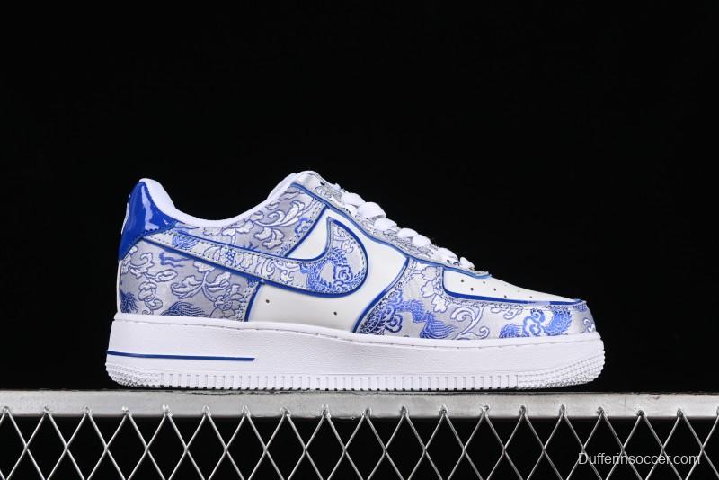 Nike Air Force 1 '07 Low DIY Blue and White Porcelain Dragon Embroidery Casual Sneakers - CW2288-201