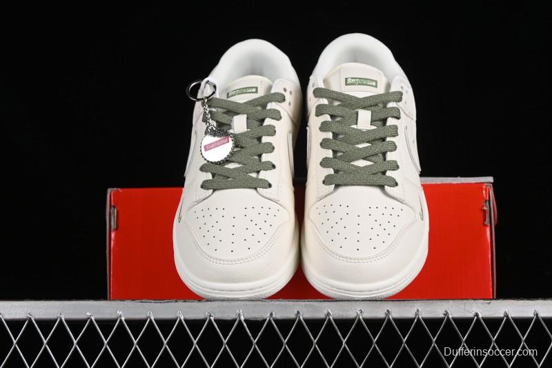 Nike SB Dunk Low Supreme Collaboration - Off-White Green Check Anniversary Customized Low-Top Casual Skate Shoes - DQ1098-391
