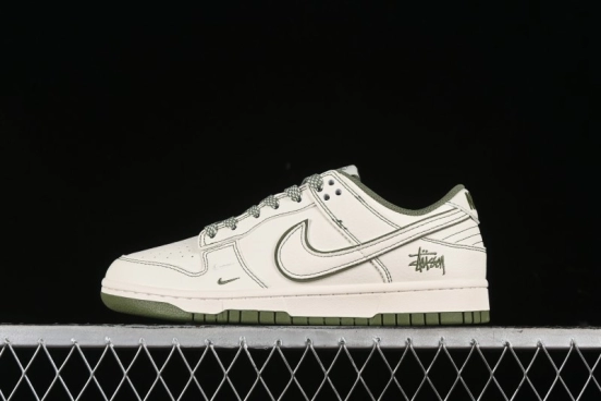 Nike SB Dunk Low Stussy Collaboration - Beige Green Anniversary High-End Custom Low-Top Casual Skate Shoes - BB1818-102