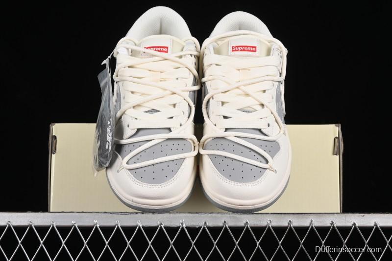 Nike SB Dunk Low Supreme Collaboration - Beige White Fox Lettering Anniversary High-End Custom Low-Top Casual Skate Shoes - JJ5688-106