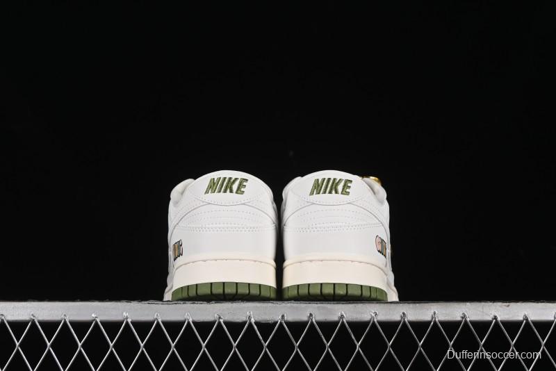 Nike SB Dunk Low Gucci Collaboration - Off White with Green Swoosh Anniversary High-End Custom Low-Top Casual Skate Shoes - KK1888-007
