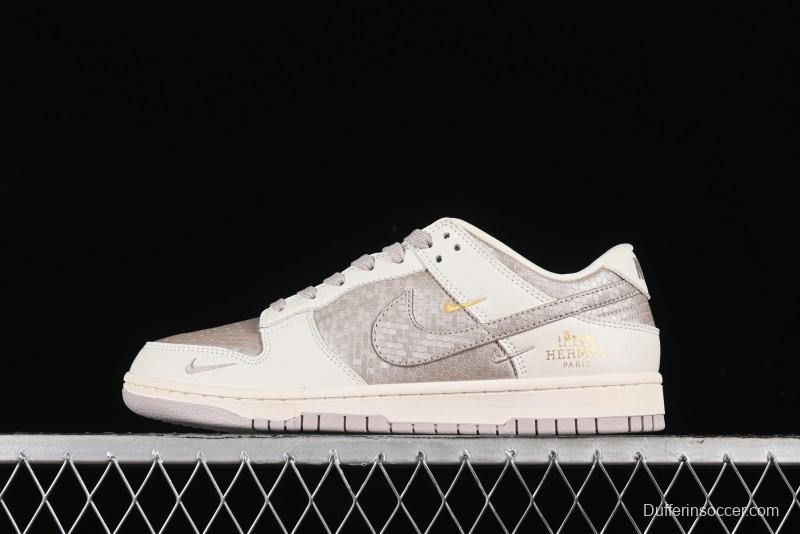 Nike SB Dunk Low Hermes Collaboration - Snake Print Brown Swoosh Low Top Casual Skate Shoes - XD6188-040