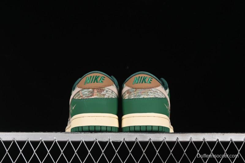 Nike SB Dunk Low Edison Chen Collaboration - Beige Brown Green Knit Anniversary High-End Custom Low-Top Casual Skate Shoes - XB3802-355