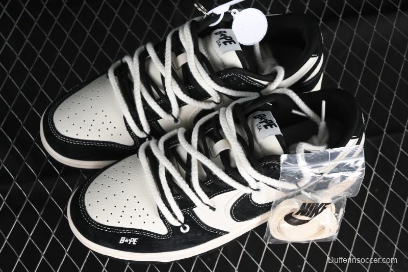 Nike SB Dunk Low BAPE Collaboration Strap Black Hook Anniversary Custom Low-Top Casual Sneakers - SJ2068-269