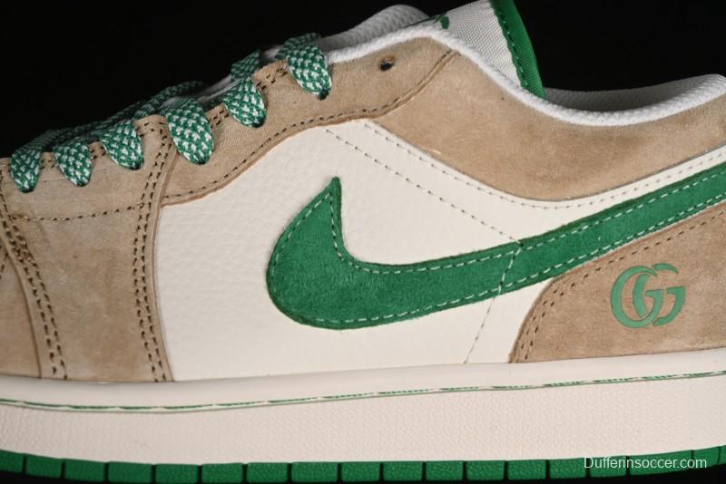 Nike Air Jordan 1 Low AJ1 Gucci Collaboration - Vintage Basketball Shoes in Sheepskin Green - WG8850-014