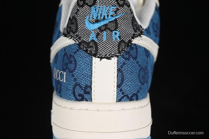 Nike Air Force 1 '07 Low Gucci Collaboration - Blue Floral Print Casual Sneakers - BB9577-101