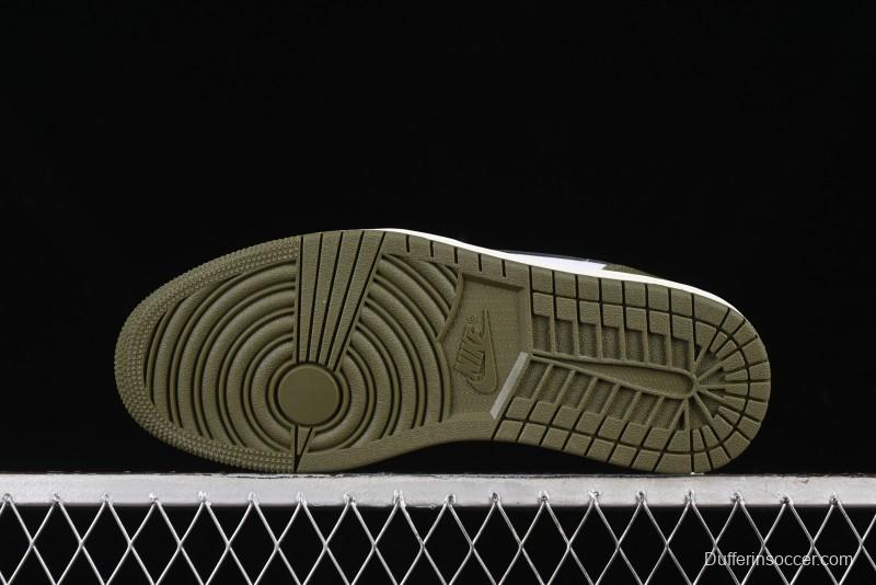 Nike Air Jordan 1 Low "Medium Olive" Retro Casual Sneakers - 553558-092