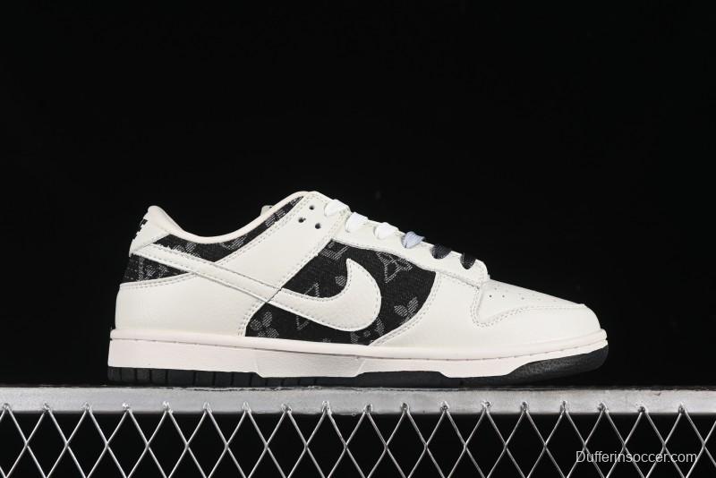 Nike SB Dunk Low LV Collaboration - Beige Black Printed Denim Anniversary High-End Custom Low-Top Casual Skate Shoes - XB3802-357