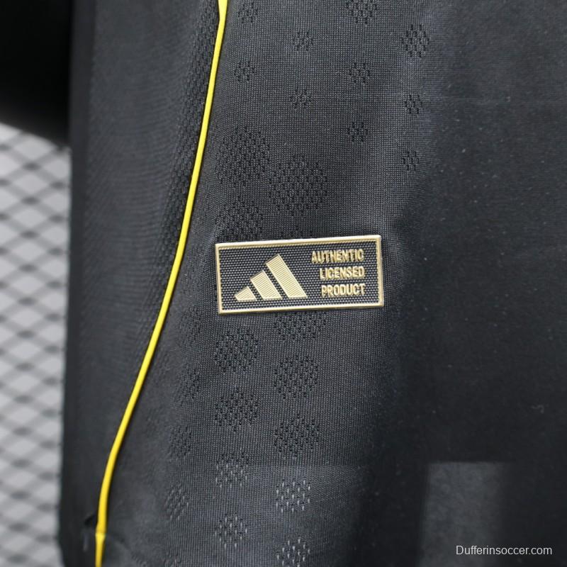 Player Version 25/26 Real Madrid Black with Gold Accents and Emirates Sponsor Jersey