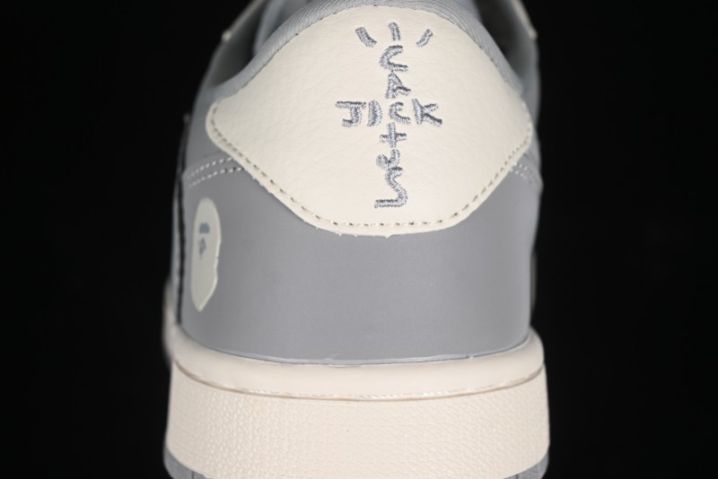 Nike Travis Scott x Fragment Design x Air Jordan 1 Low OG SP AJ1 Bape Collaboration - Moon Shadow Grey Low Top Casual Sneakers BB6511-625