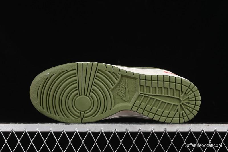 Nike SB Dunk Low Supreme Collaboration - Double Swoosh Beige Dark Green Anniversary High-End Custom Low-Top Casual Skate Shoes - XX2025-689